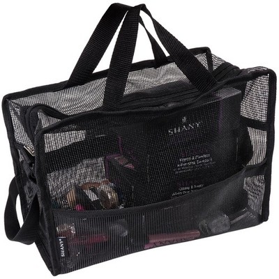 SHANY Collapsible Makeup Mesh Bag and Cosmetics Travel Tote with Pockets   Black