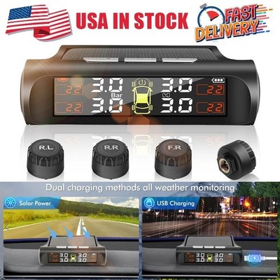 Wireless Car Solar TPMS LCD Tire Pressure Monitoring System 4 Sensors
