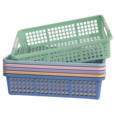 6 Pack Plastic Turn in Trays for Classroom, Colorful Storage Bin Basket Organ...