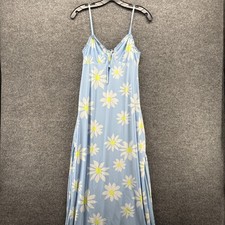 American Eagle Dress XS Blue Floral Babydoll Maxi Slit 90s Retro Hippie Romantic