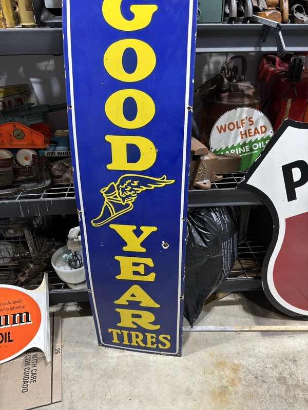 GOODYEAR TIRE HEAVY METAL SIGN MEASURES 60-16 Inches VERY GOOD CONDITION