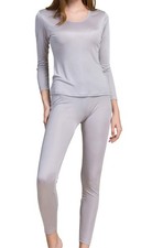 Silk Long Johns Thermal Underwear Set for Cold Weather - Large, Silver Grey