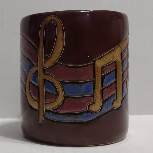 Mara Signed Art Pottery Stoneware Coffee Mug Music Notes 16 Oz Vintage 70's Cup