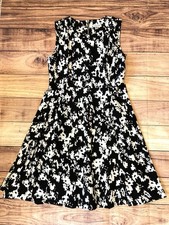 CALVIN KLEIN SIZE 14 BLACK/WHITE SLEEVELESS FIT&FLARE STRETCH UNLINED DRESS