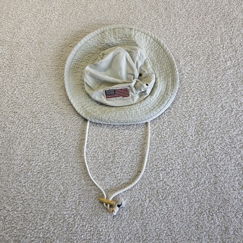 Dorfman Pacific Co. Wide Brim Hat Beige Cotton American Flag Patch