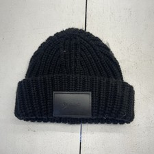 Calvin Klein Black Ribbed Knit Logo Patch Beanie Unisex Adults Size OS