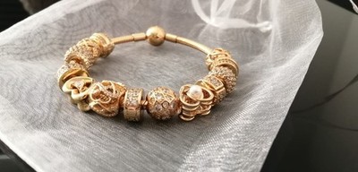 Armband im Pandora - Stil, 13 Charms, Größe: 18 cm, Farbe: Gold
