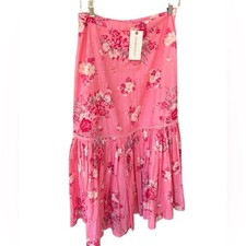 LoveShackFancy Mateo mellow Pink Floral Midi Skirt NWT 8