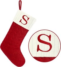 Christmas Stockings with Initials,20 Inches Large Knit Letter-S Red and White