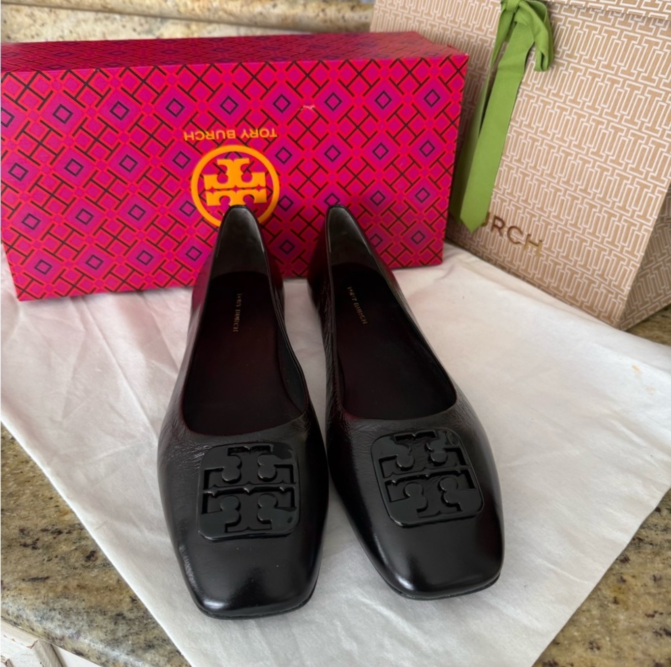 NEW TORY BURCH GEORGIA BALLET ATHENE CALF LEATHER IN BLACK
