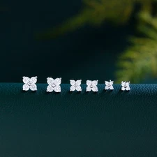 Women Delicate 925 Sterling Silver Flower Leaf Cubic Zirconia Stud Earrings Gift