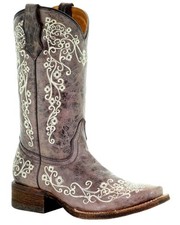 Corral Girls' ' Crater Bone Embroidered Western Boot Broad Square Toe -