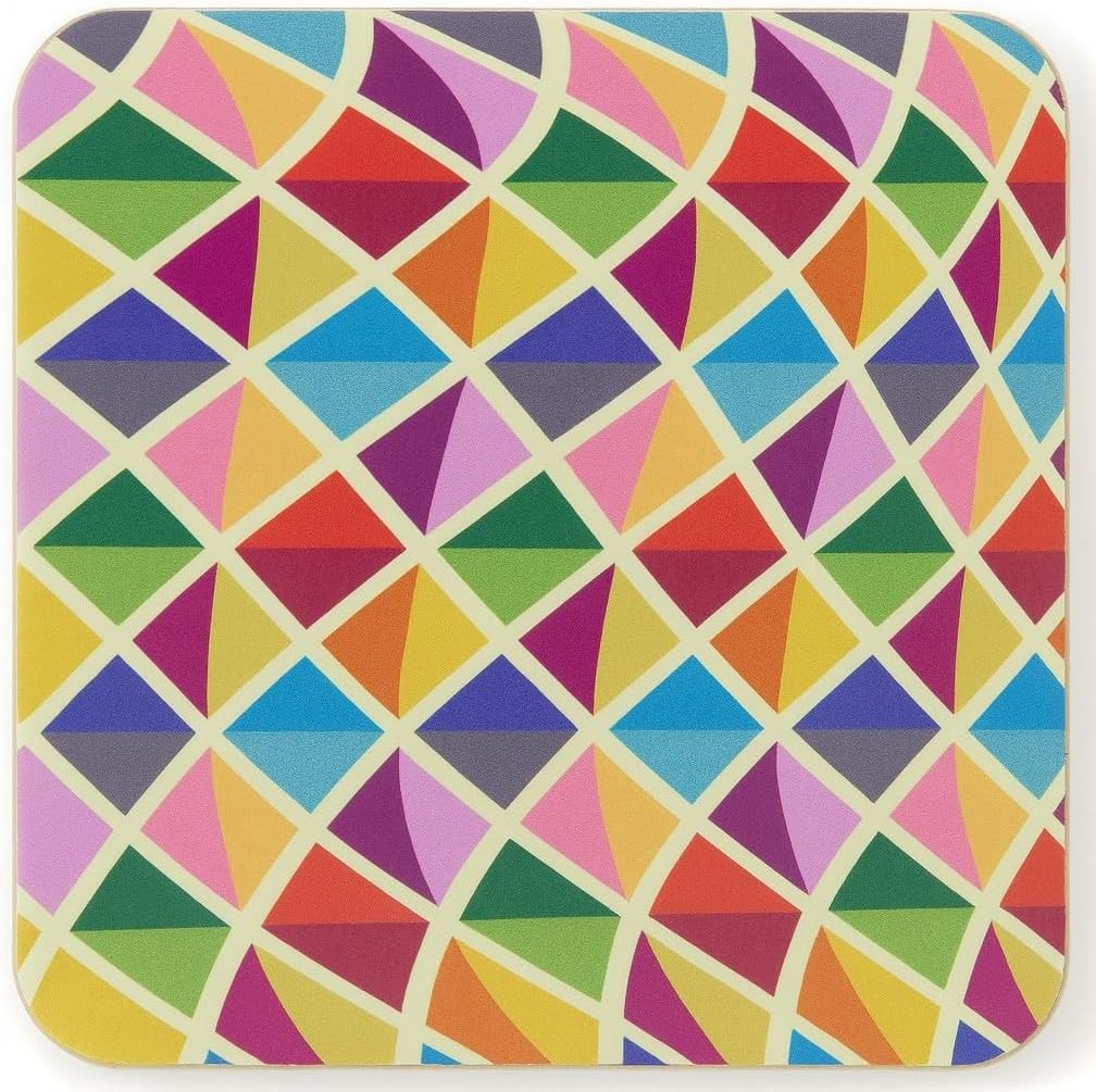 Kaleidoscope Drink Coasters, Square, Cork Backed, 9.5 x 9.5 Centimetres