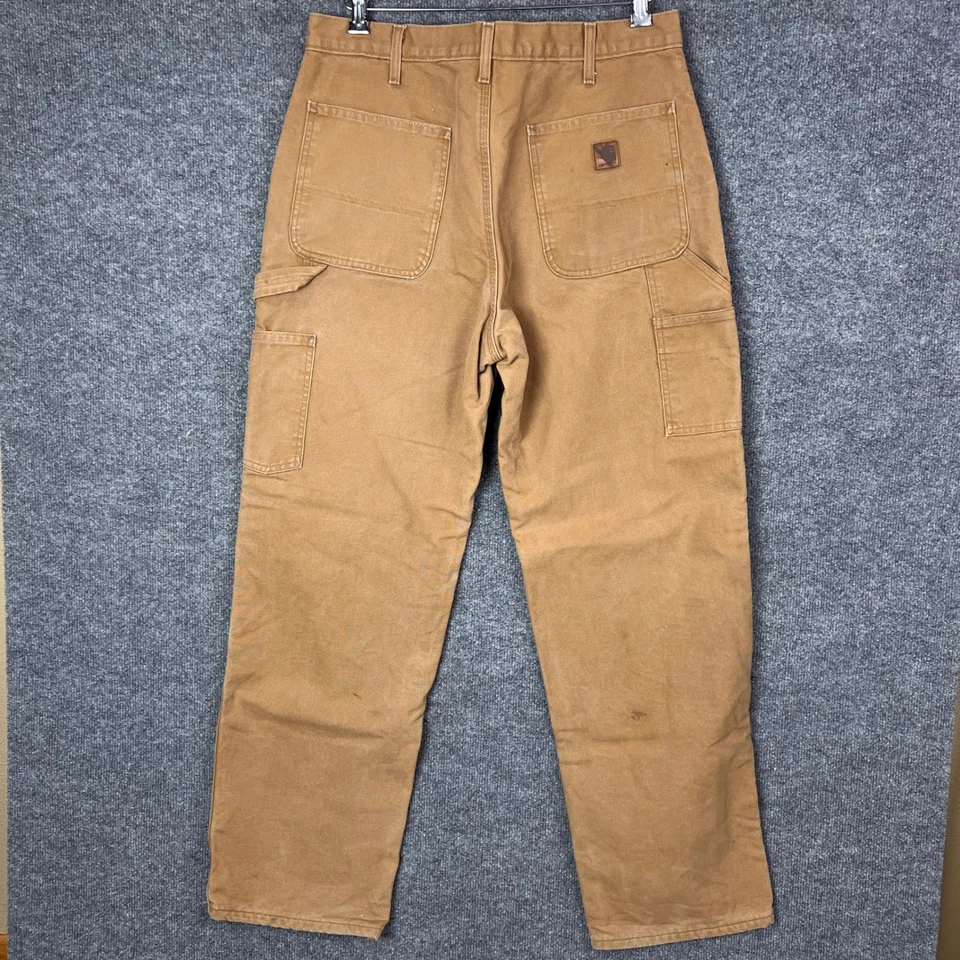 Pantalones de Trabajo Carhartt B111 Hombres Lona Franela Forrados Carpintero Utilidad Talla 34x32 Foto 2 de 4