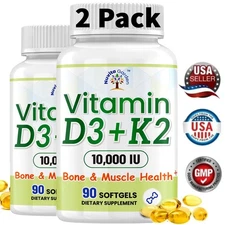  2-in-1 Vitamin D3 K2 Supplement,10,000 IU VIT D3 + 200 MCG Vitamin K2, 180 ct