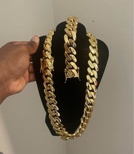 Bracelet  Chain Set Miami Gold Cuban Link Gold Plated Stainless Steel Set 20mm