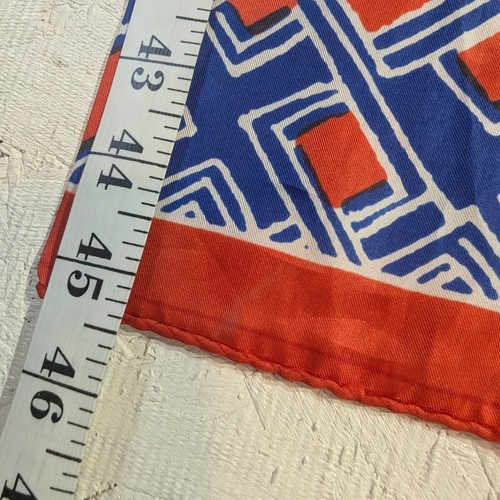 Vintage Silk Scarf Large Geometric Pattern Red Blue White Designer Square READ, Size L, $33.99 - Photo 3