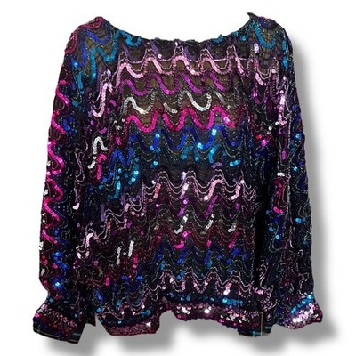 Vintage 80s Sequin Batwing Top   Disco Glam Statement Blouse