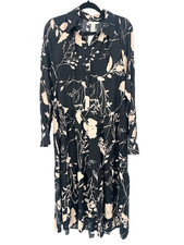 H&M Black Print Floral Maxi Shirt Dress Women's Size M Boho Vacation Resort