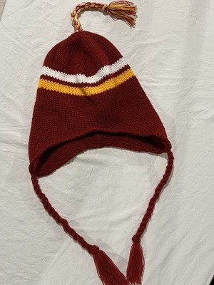 Hyp Gear Knit Beanie Braided Ties Red & yellow/white Stripes Chiefs Seminoles HP