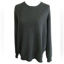 LL BEAN waffle knit moss green 100 cashmere crew neck sweater Large