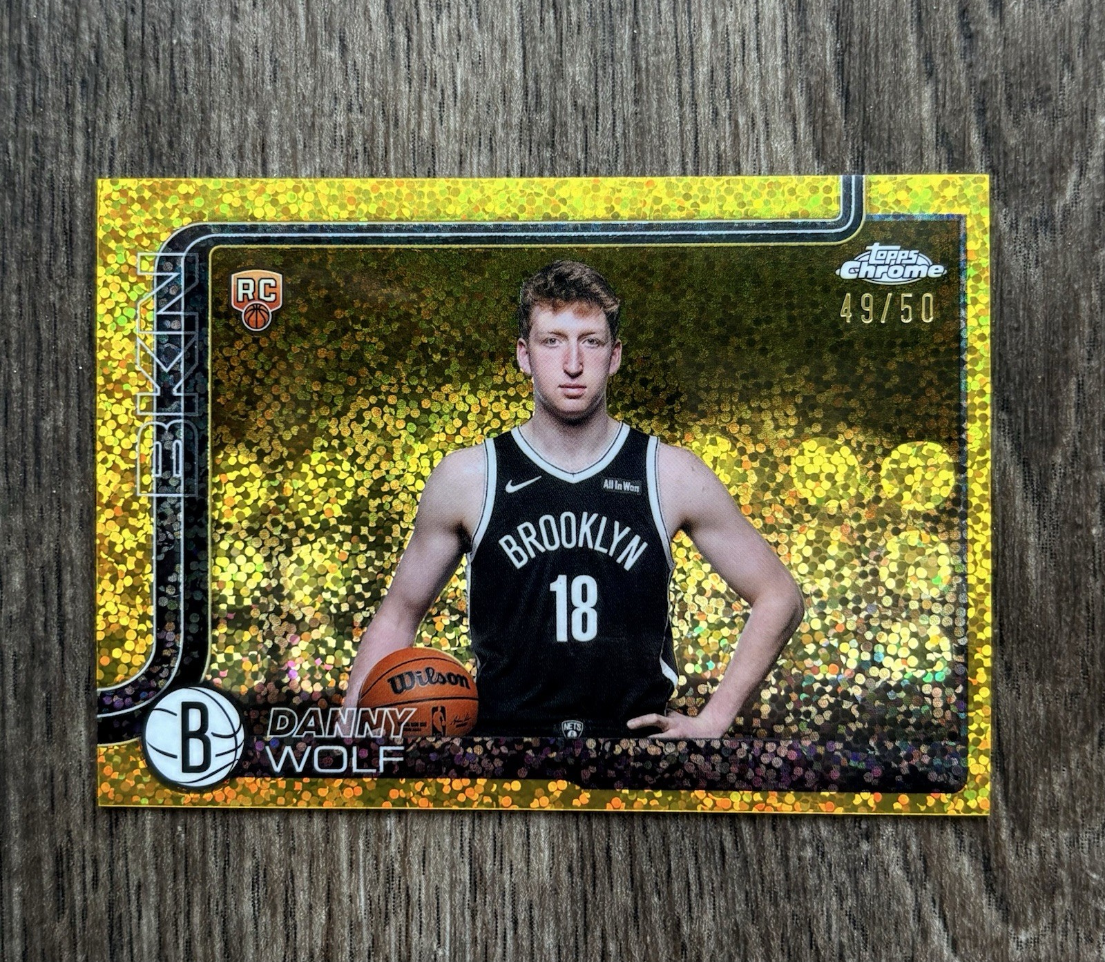 2025-26 Topps Chrome Danny Wolf Rookie Gold Speckle Image Variation 49/50