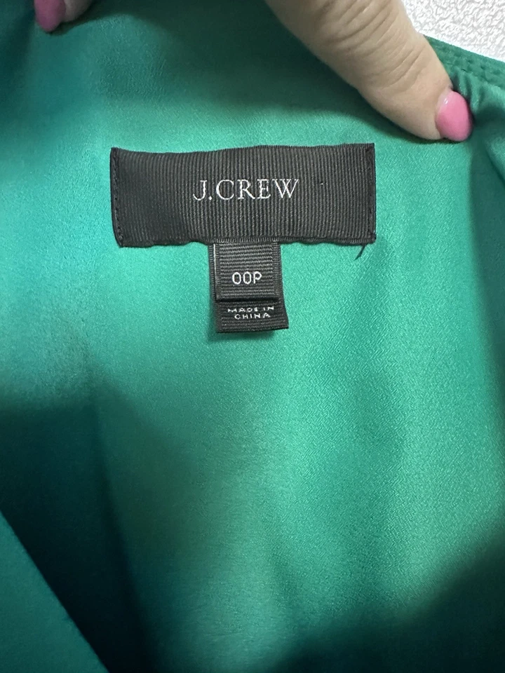 J. Crew Black Label Formal Green Cotton Silk One Shoulder Ruffle Mini Dress 00P - Image 3 of 4