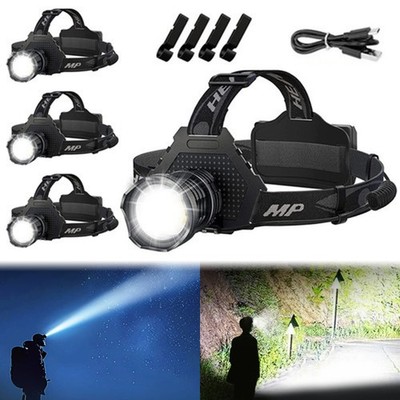 1-4 Pcs Rechargeable Powerful LED Headlamp Zoomable Waterproof High Power Light