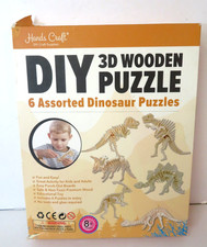 DIY 3D Wooden Puzzle 4 Assorted Dinosaurs *OPEN BOX* Hands Craft U.S. **READ**