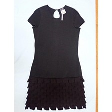 CHANEL Dress Ruffle Knit Size 6US Dragon Rayon Black  High Quality Luxury brand