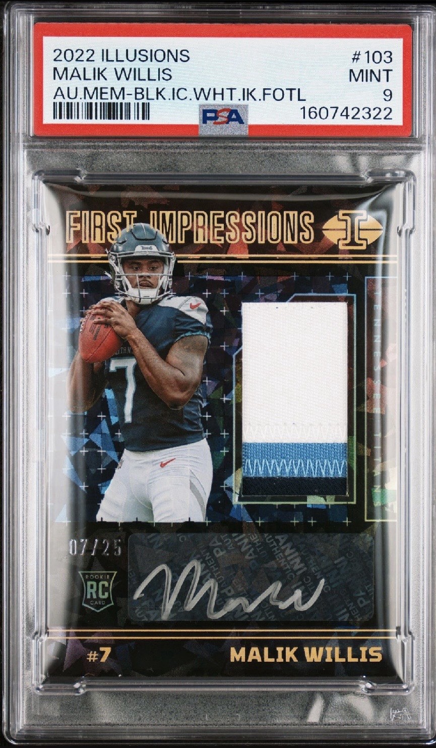 2022 Panini Illusions Malik Willis #103 First Impressions Black-Ice 7/25 PSA 9