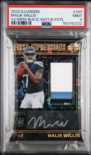 2022 Panini Illusions Malik Willis #103 First Impressions Black-Ice 7/25 PSA 9
