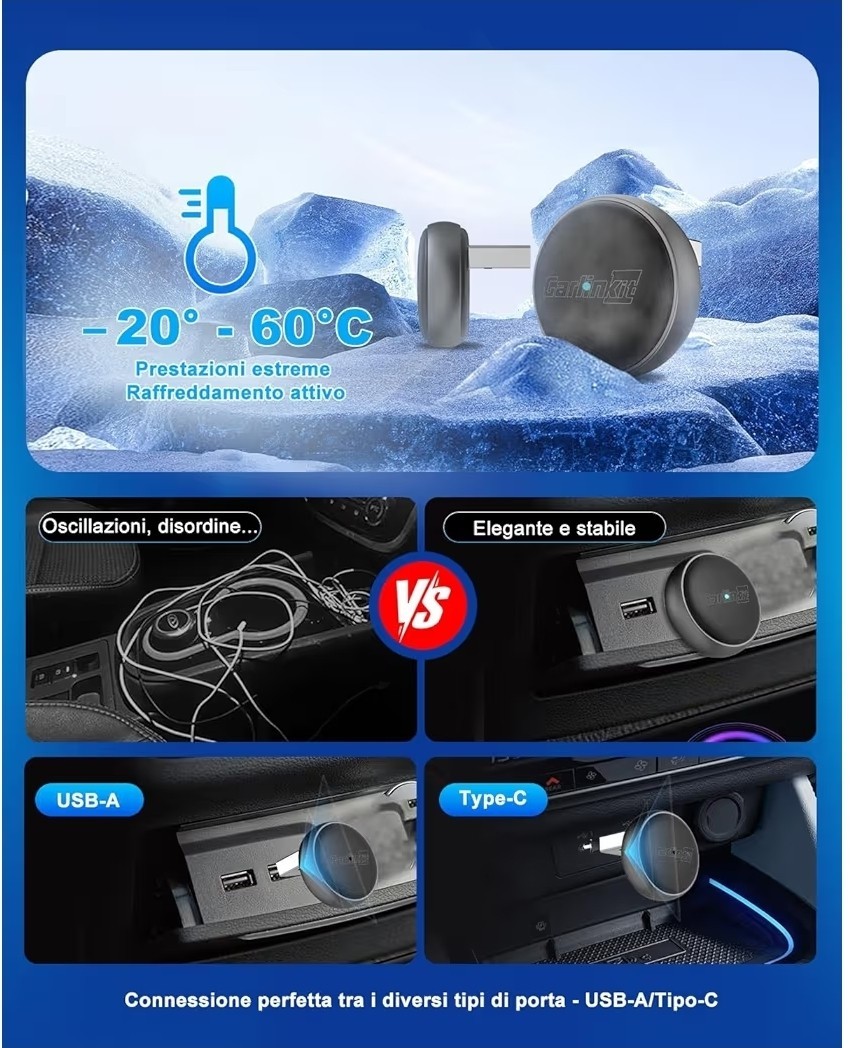 CarlinKit Adattatore Wireless per Auto CarPlay e Android, Mini Ultra 3 Conv.... - Miniatura 8