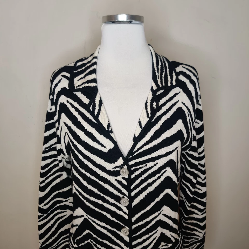 Cárdigan Suéter Chico's Talla 0/Pequeño Seda Algodón Cebra Rayas Tejido Elástico Foto 3 de 4