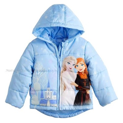 Disney Frozen Girls Puffer Jacket Coat Hoodie Toddler Size 2T 3T 3 4 5 Elsa Anna