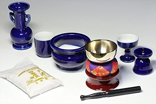 Set altare buddista giapponese Yamako lapislazzuli vaso blu portacandele incenso - Foto 1 di 7