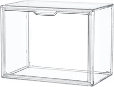 Clear Acrylic Display Case, Stackable Plastic Storage Bins with Magnetic Attract