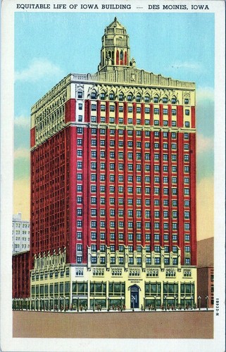 Equitable Life Building Des Mones Iowa Postkarte Fort Wayne Ind bis Tx 1946 verschickt - Bild 1 von 2