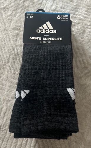 NEU ADIDAS 6 PAAR PACK SUPER LITE AERO READY CREW-HERRENSOCKEN UVP $ 20 SCHWARZ