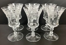 Set 6 Cambridge Glass Valencia Tall Stem Goblet Cordial 5 1/4"