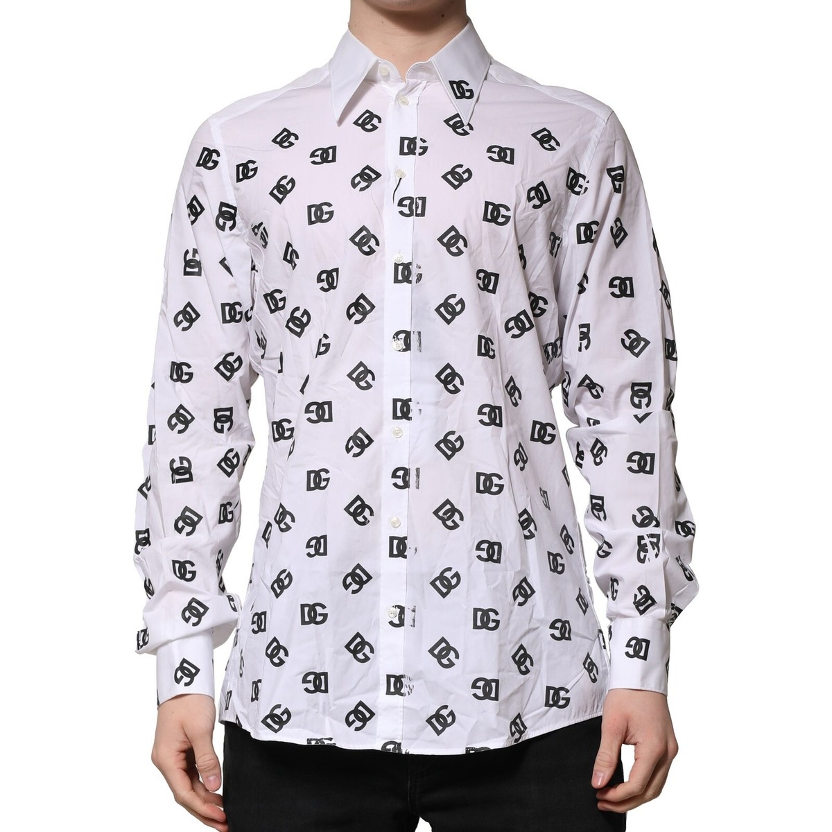 Dolce & Gabbana DG モノグラムロゴ 長袖シャツ ホワイト DOLCE & GABBANA Shirt White MARTINI DG Logo Print Formal 42
