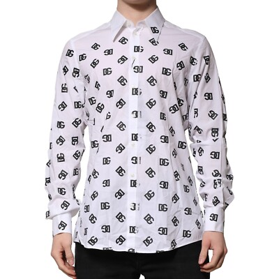 DOLCE & GABBANA Shirt White MARTINI DG Logo Print Formal 42/US16.5/XL 1200usd