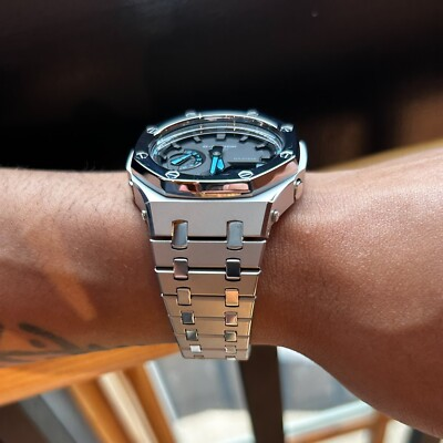 #ad New Casioak GA2100 Custom G Shock Royal Oak Mod Stainless Steel Silver Gift C $349.00