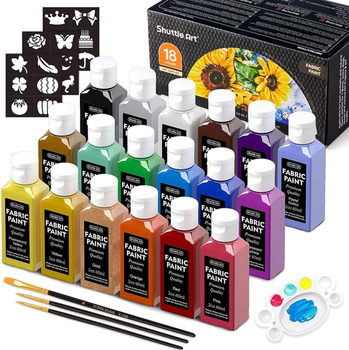 Fabric Paint, 18 Colors Permanent Soft Fabric Paint in Bottles (60Ml/2Oz) with B
