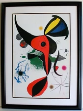 JOAN MIRO DECORATIVE PRINT REPRODUCTION  AFTER LITHOGRAPH ODA A JOAN MIRO FRAMED