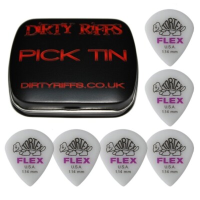6 x Dunlop Tortex Flex Jazz XL 1,14 mm Gitarren-Plektren Gitarrenplektren in einer Plektrum-Dose