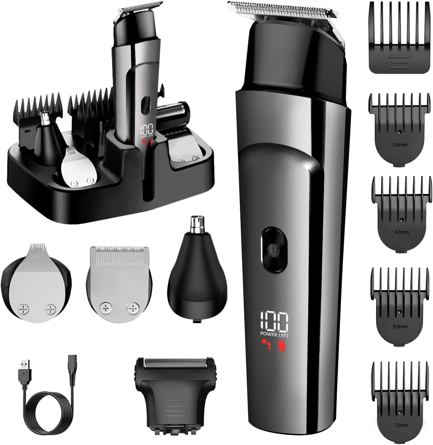 5-in-1 Men's Beard Trimmer Kit with LED Display & Nose Hair Trimmer