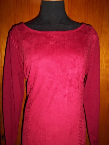 INC International Concepts Red Lace Up Faux Suede Moleskin Knit Sweater Dress 0X - Picture 2 of 7