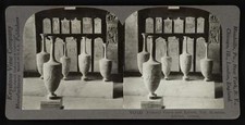 Funeral vases and reliefs, Nat Museum, Athens, Greece  Old Photo