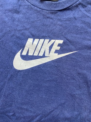 VTG Nike Shirt Junior Large Navy Blue Center Swoosh Logo Gray Tab USA 90s Girls - Picture 2 of 8